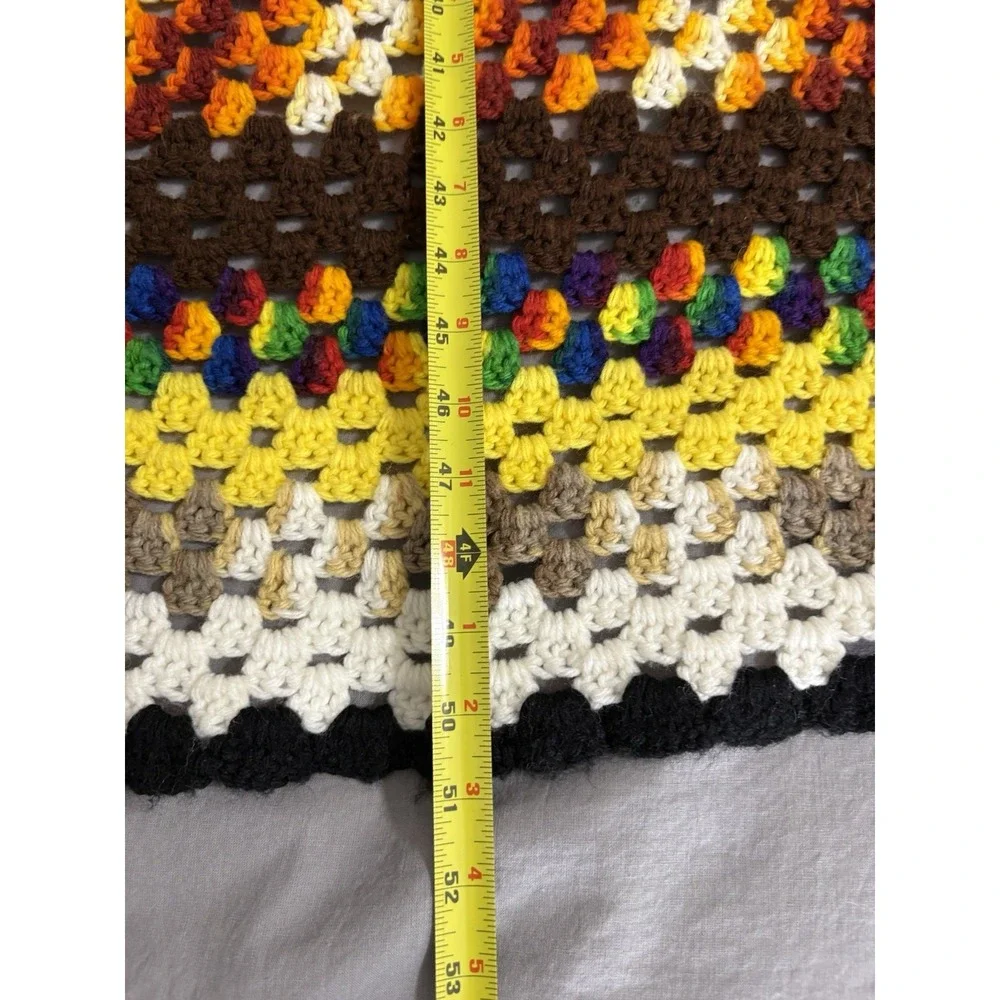 Handmade Vintage Crochet Blanket 70s Colors‎ Afghan Throw 45